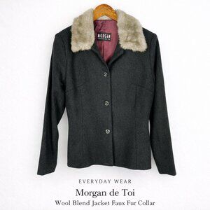 Morgan de Toi Wool Blend Jacket Faux Fur Collar Button Front Coat S